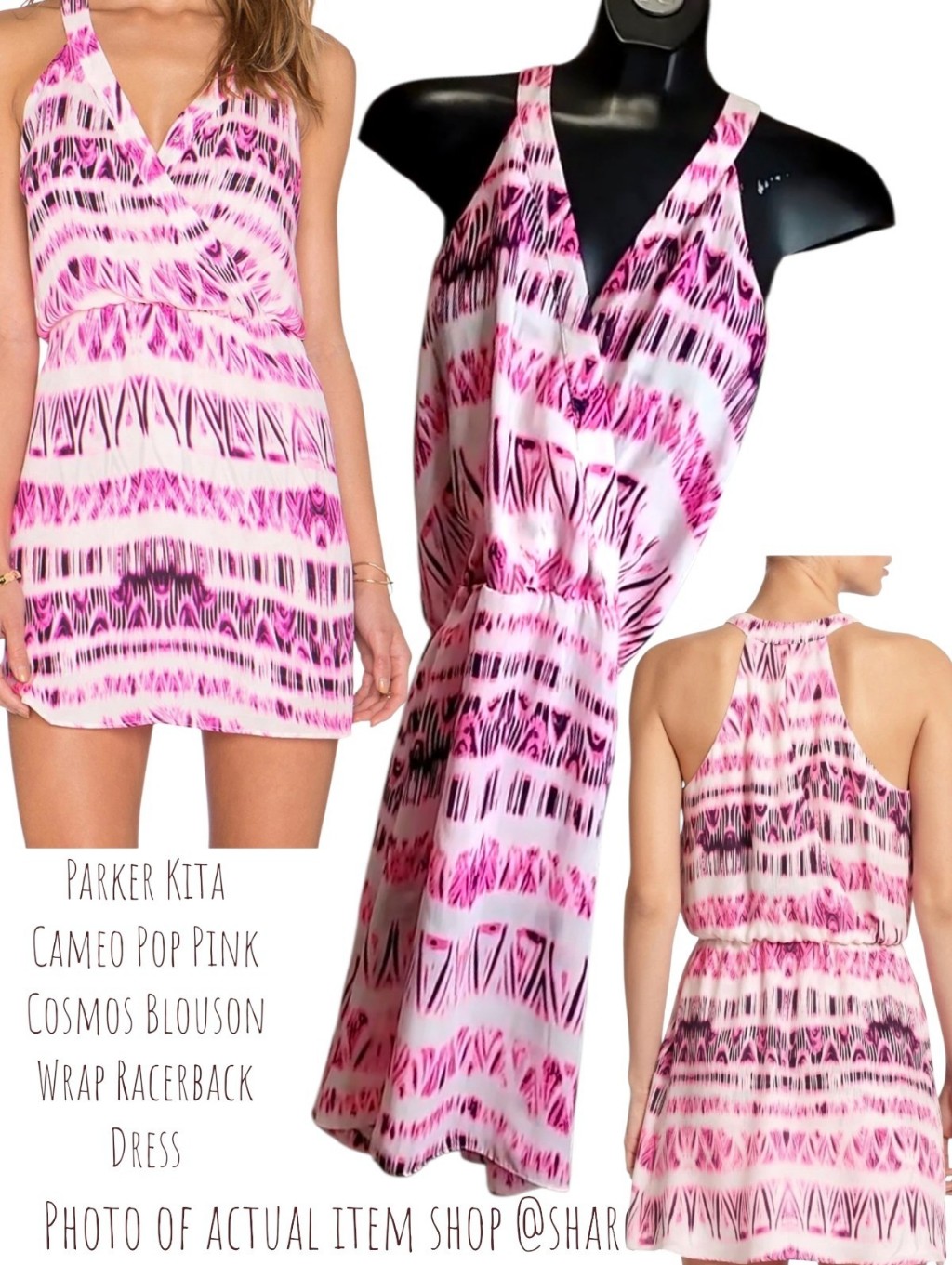 Parker Kita Cameo Pop Pink Cosmos Blouson Wrap Racerback Dress M